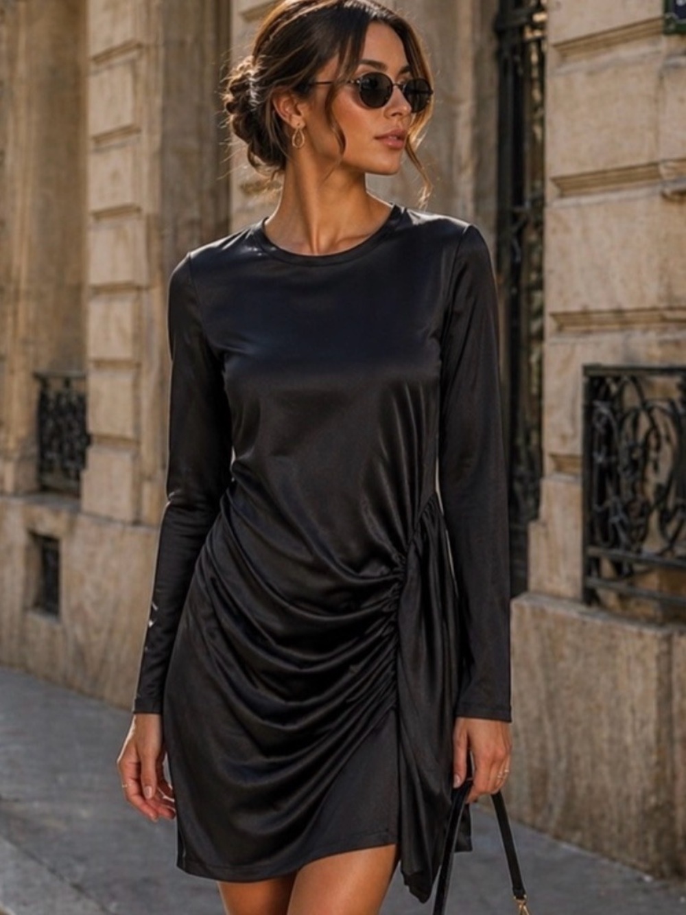 Lauren Ralph Lauren Black Foil Ruched Mini Dress 🖤 Draped Bodycon | NWT Size 10